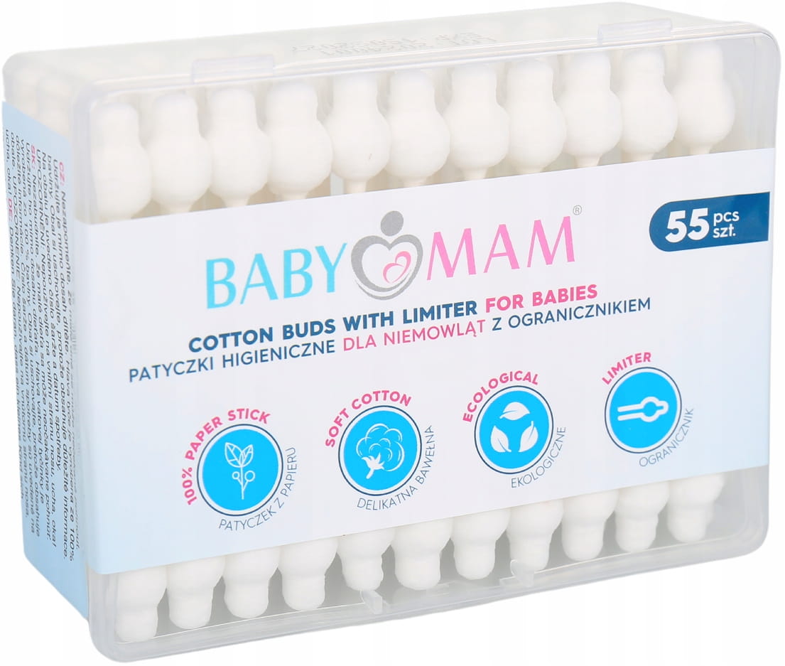 Patyczki higieniczne z ogranicznikiem bawełniane 55szt Babymam