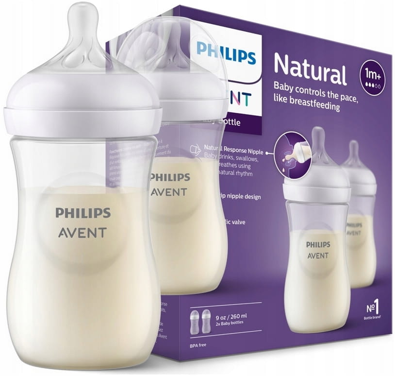 Philips Avent zestaw butelek natural response 2x260ml scy903/02 + smoczki 1m+
