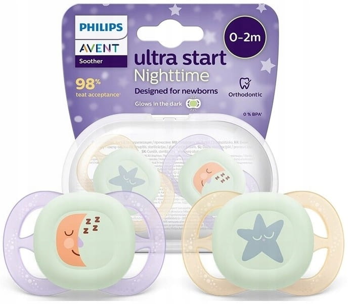 Philips Avent smoczek ultra start day dla noworodka 0-2m + etui 2szt