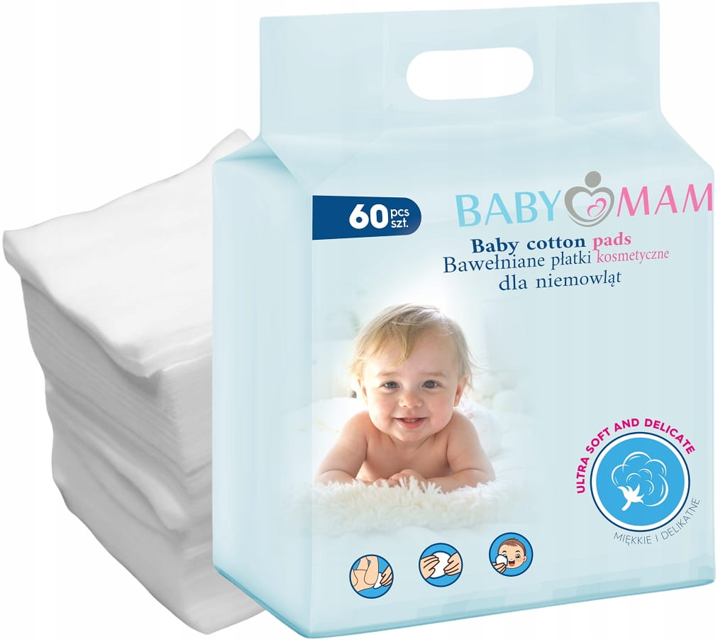 Babymam płatki kosmetyczne bawełniane dla niemowląt dzieci 60szt