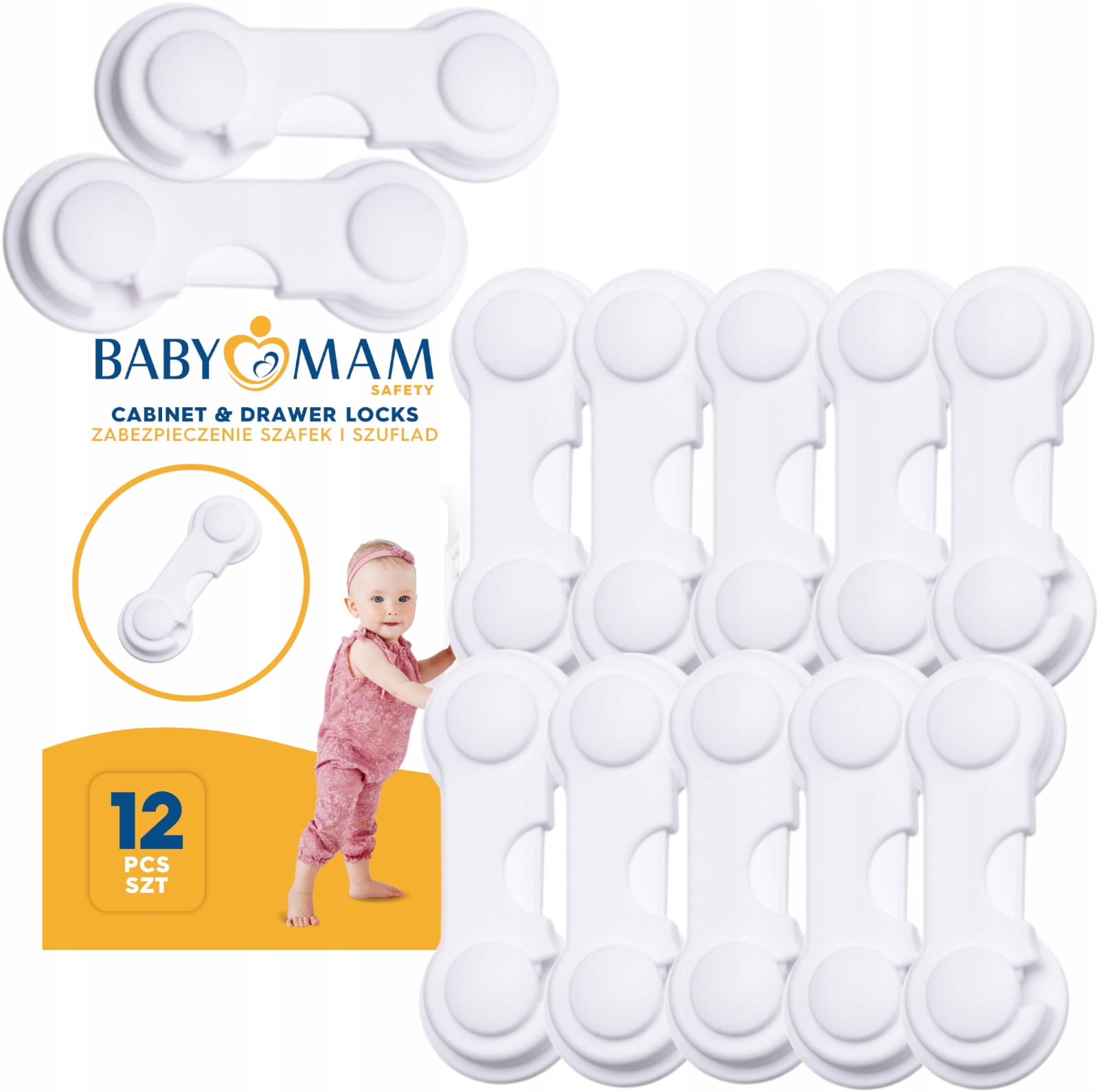 Babymam zabezpieczenia szafek szuflad szaf blokada mebli zatrzask 12szt