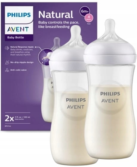 Philips Avent zestaw butelek natural response 2x330ml scy906/02 + smoczki 6m+