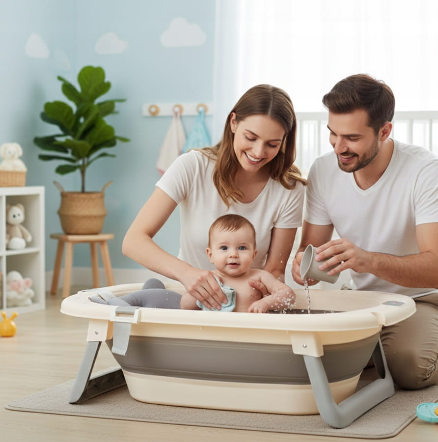 Babymam duża składana wanienka do kąpieli dla dziecka z poduszką